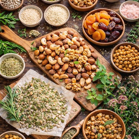 Snack sani e naturali: semi, noci e erbe aromatiche per l'energia quotidiana