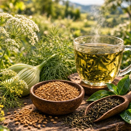 Controllo del peso con le erbe: finocchio, fieno greco e tè verde per il peso forma